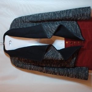 Ann Taylor Black & White Open Front Drape Shawl Cardigan Knit Blazer.